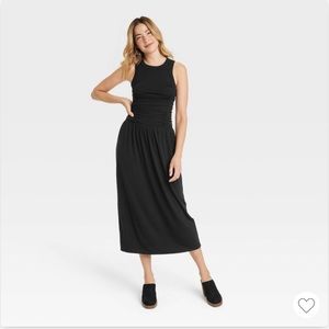 Black knit midi ruched dress NWOT